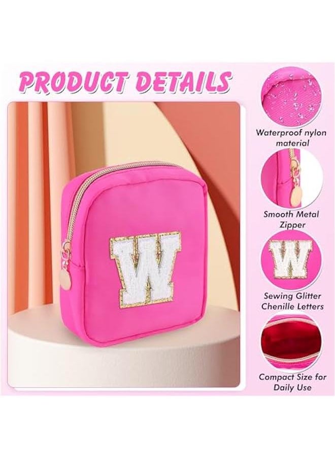 Generic - Initial Makeup Bag for Women Small Personalized Chenille Letter Nylon Cosmetic Bag for Purse Preppy Travel Cute Nylon Makeup Pouch Toiletry Makeup Organizer Bag for Birthday Gift(Hot Pink W) - Image 1