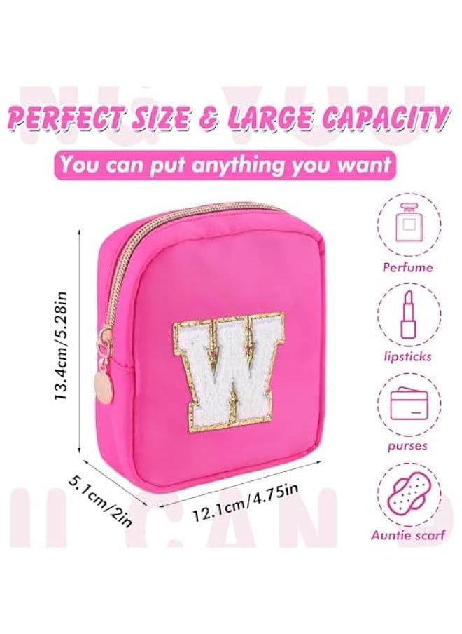 Generic - Initial Makeup Bag for Women Small Personalized Chenille Letter Nylon Cosmetic Bag for Purse Preppy Travel Cute Nylon Makeup Pouch Toiletry Makeup Organizer Bag for Birthday Gift(Hot Pink W) - Image 1