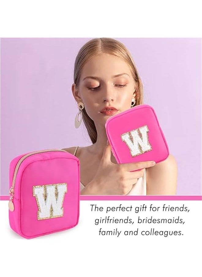 Generic - Initial Makeup Bag for Women Small Personalized Chenille Letter Nylon Cosmetic Bag for Purse Preppy Travel Cute Nylon Makeup Pouch Toiletry Makeup Organizer Bag for Birthday Gift(Hot Pink W) - Image 1
