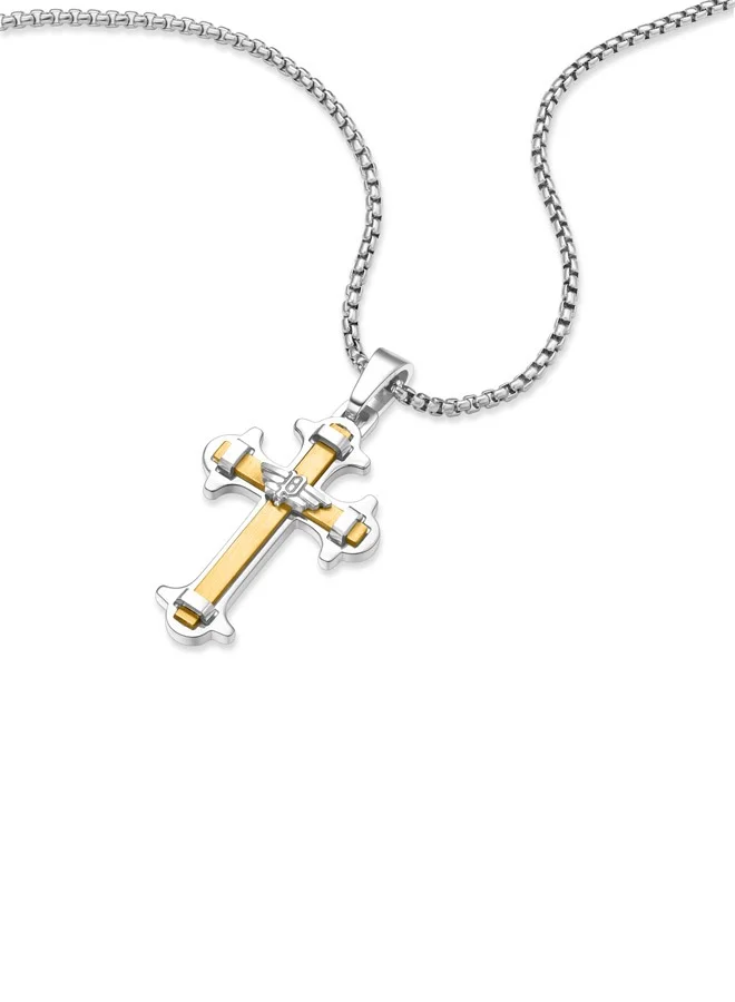 بوليس قلادة رجالية بتصميم صليب وجناح بشعار ثنائي اللون