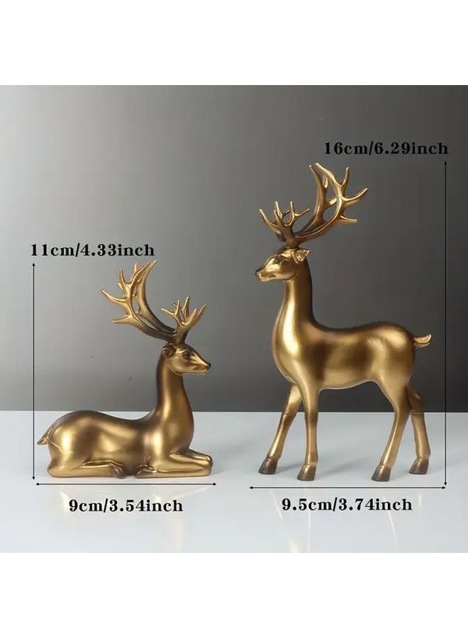 Gorgeous 2Pcs Black Gold Deer Figurines Elegant Standing Decor For Home Living Room - Image 3