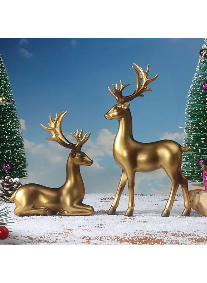 Gorgeous 2Pcs Black Gold Deer Figurines Elegant Standing Decor For Home Living Room - Image 1