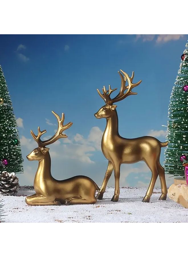 Gorgeous 2Pcs Black Gold Deer Figurines Elegant Standing Decor For Home Living Room - Image 4