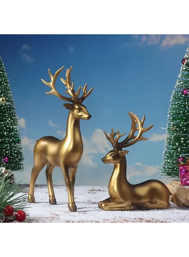 Gorgeous 2Pcs Black Gold Deer Figurines Elegant Standing Decor For Home Living Room - Image 5