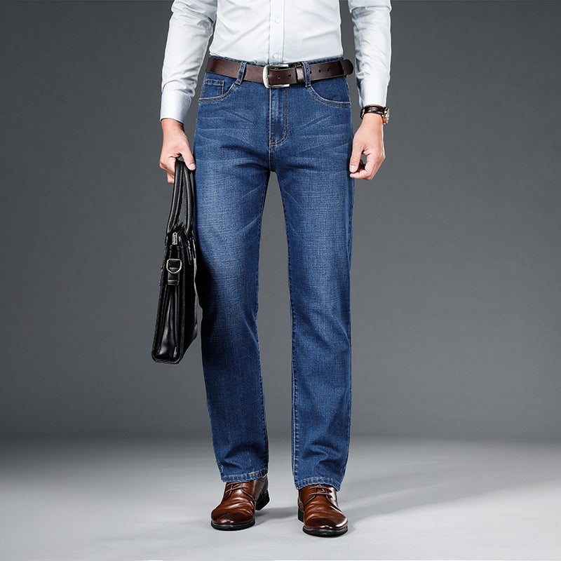 Men'S Jeans Cotton Elastic Men'S Casual Men'S Pants Thickened Warm Loose Straight Pants - Image 1
