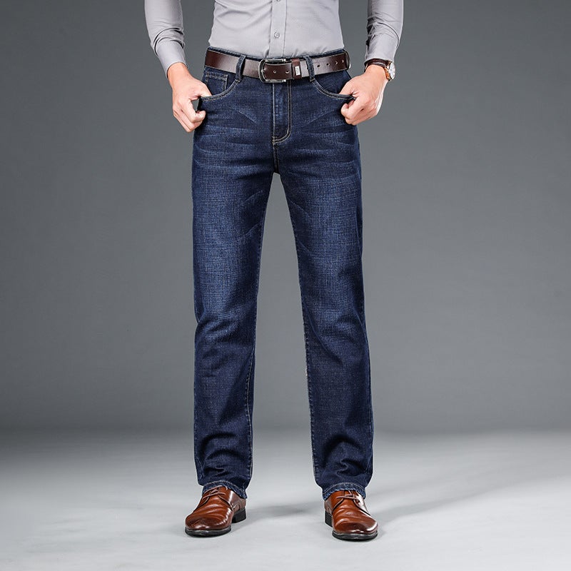 Men'S Jeans Cotton Elastic Men'S Casual Men'S Pants Thickened Warm Loose Straight Pants - Image 5