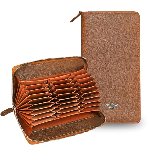 ABYS Genuine Leather RFID Protected 27 Card Slots Wallet for Men and Women (Tan) - Image 1