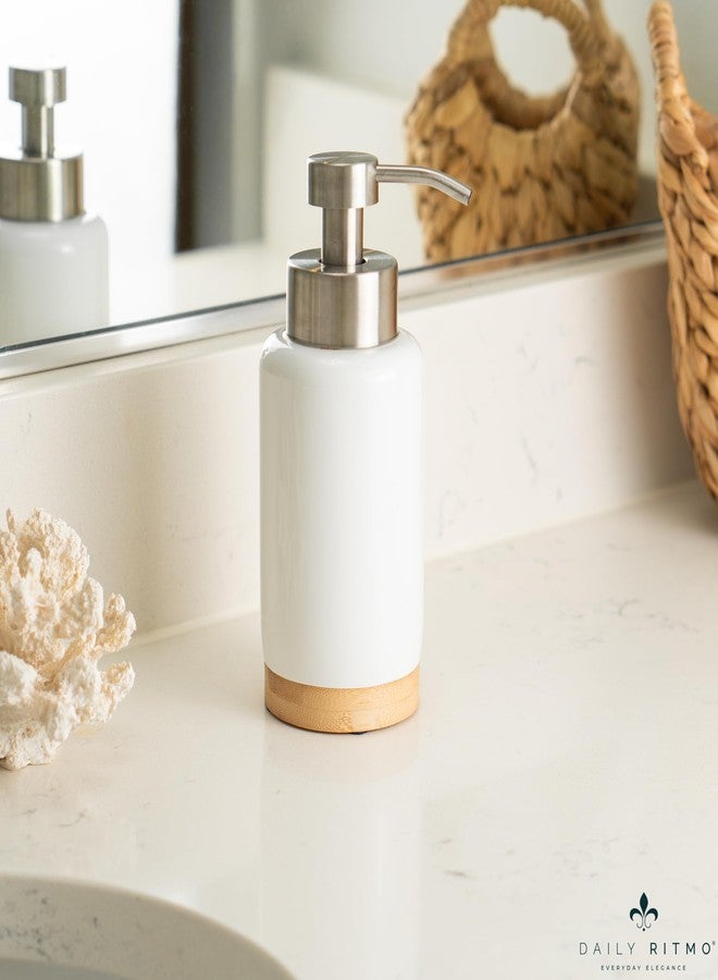 DAILY RITMO® Foaming Soap Dispenser | White Ceramic-Like Resin with Bamboo Base and Stainless Steel Foam Pump - Image 5