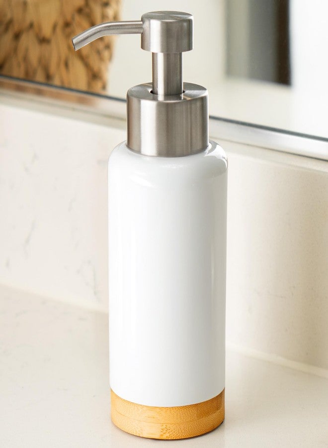 DAILY RITMO® Foaming Soap Dispenser | White Ceramic-Like Resin with Bamboo Base and Stainless Steel Foam Pump - Image 1