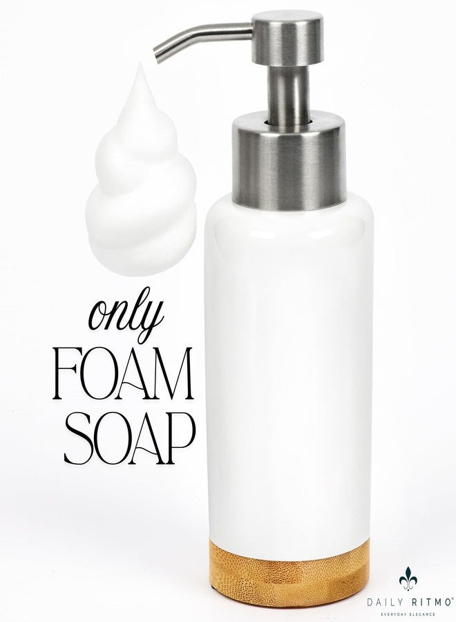 DAILY RITMO® Foaming Soap Dispenser | White Ceramic-Like Resin with Bamboo Base and Stainless Steel Foam Pump - Image 2