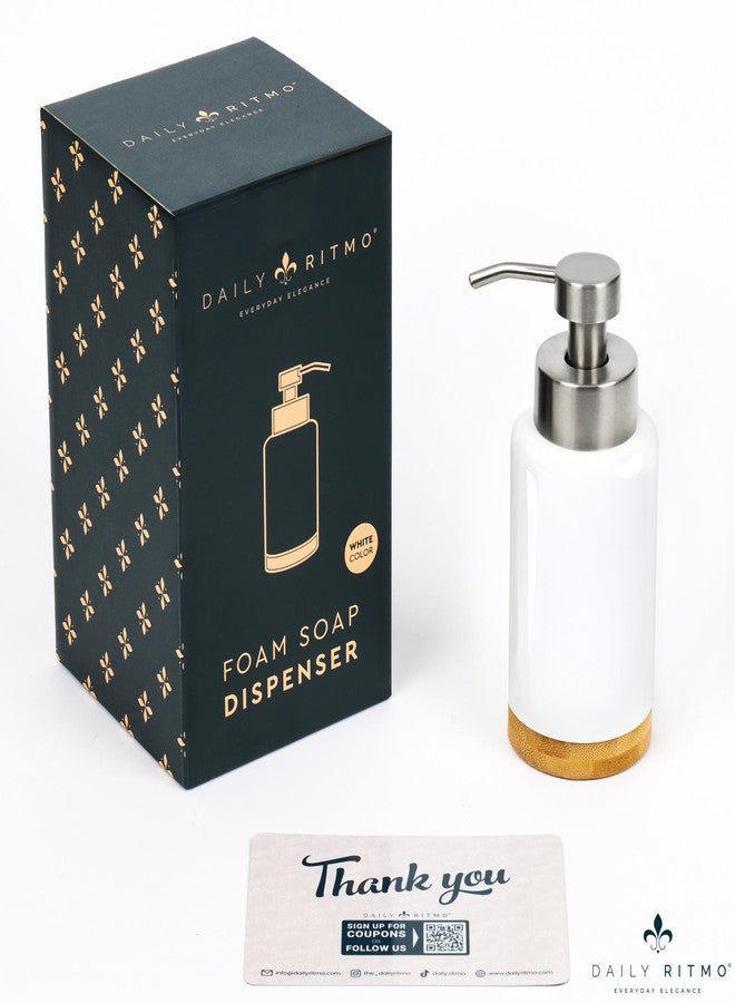 DAILY RITMO® Foaming Soap Dispenser | White Ceramic-Like Resin with Bamboo Base and Stainless Steel Foam Pump - Image 4