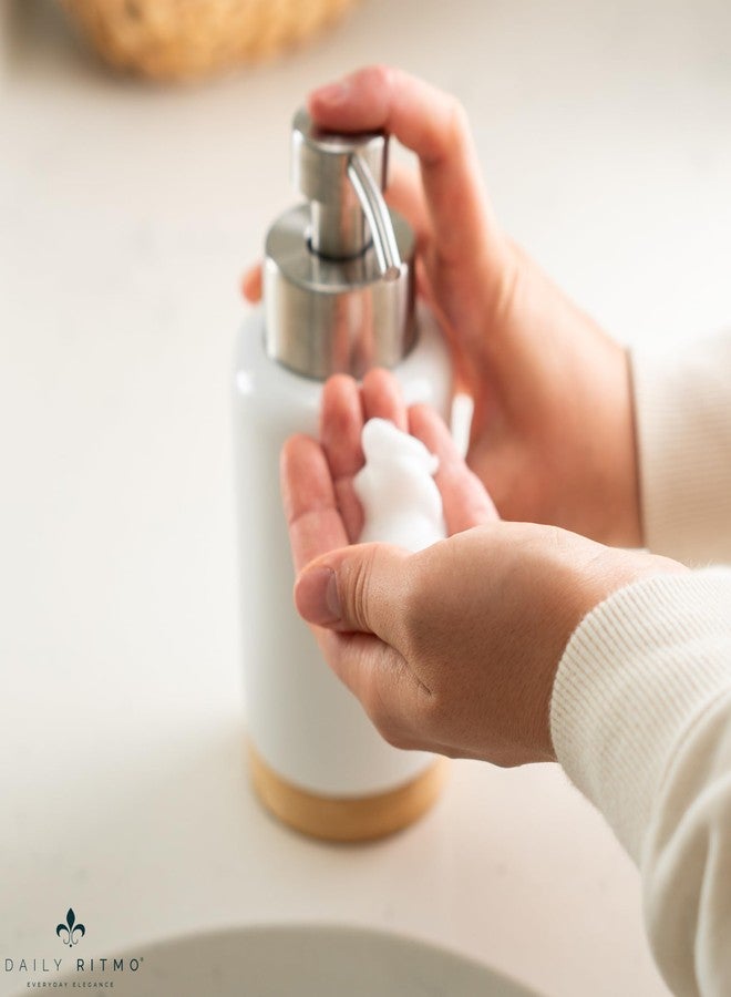 DAILY RITMO® Foaming Soap Dispenser | White Ceramic-Like Resin with Bamboo Base and Stainless Steel Foam Pump - Image 3