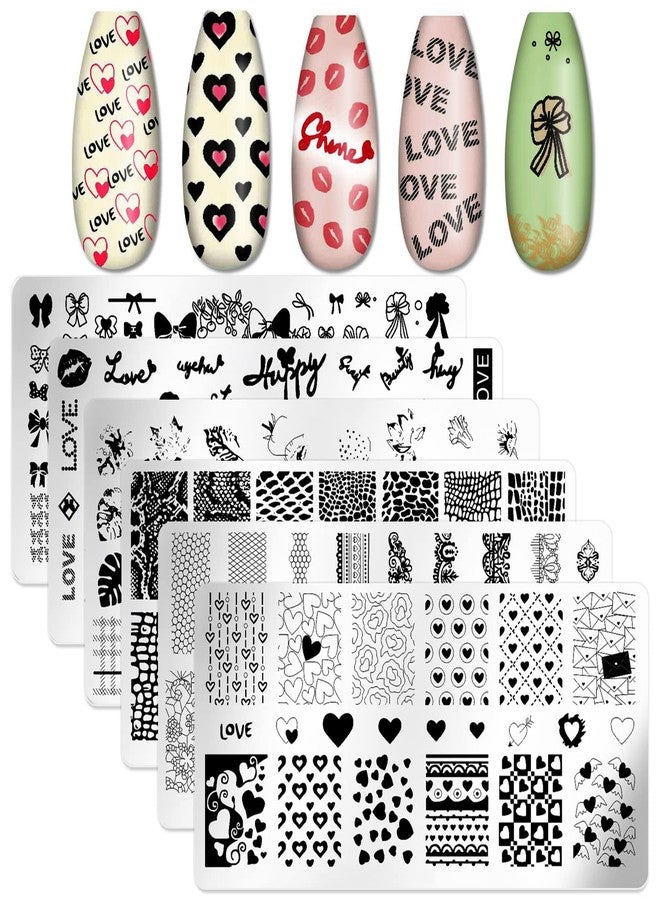 SILPECWEE 6 Pieces Nail Stamping Plate Valentine's Day Nail Stamps Heart Nail Art Stamping Kit Holiday Nail Template Plates Nail Art Supplies - Image 1