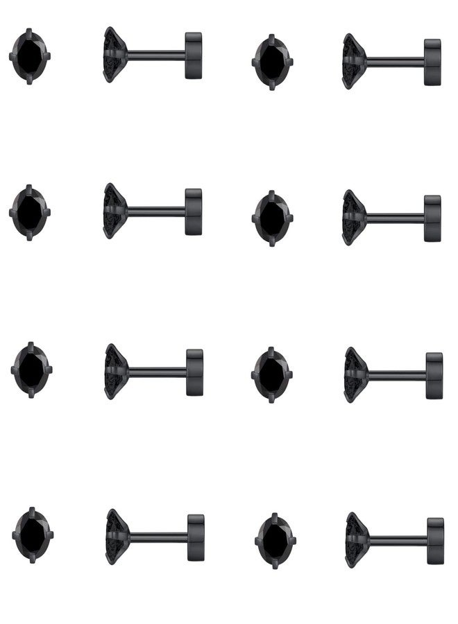 FOSIR 8 Pairs Tiny Flat Back Earrings for Women Men 14K Gold Plated Surgical Stainless Steel Stud Earrings Hypoallergenic Cubic Zirconia Studs Cartilage Earrings 2mm 3mm 4mm, 4mm, Stainless Steel - Image 1