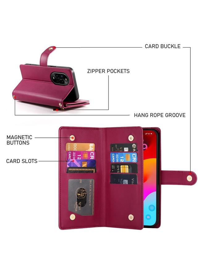 اس-توب جراب لهاتف Huawei nova 13 Pro مزود بتسع فتحات للبطاقات وحقيبة محفظة جلدية بسحاب - Image 4