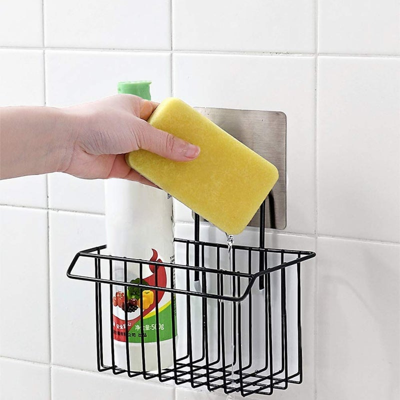 Cyrox Self Adhesive Metal Wall Hanging Basket Shelf for Sink Sponge Holder | Toothbrush Holder with Kitchen Towel Rack, Shampoo, Cosmetic Bottle Stand - Image 1