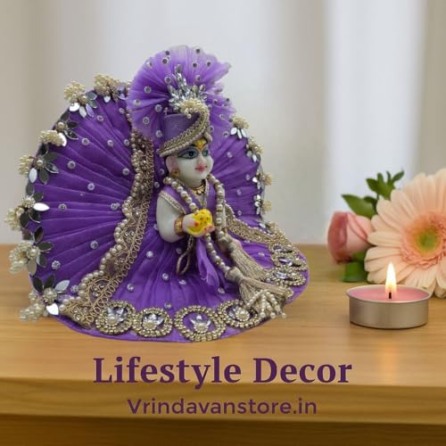Vrindavanstore.in Bal Gopal Ji Dress | Designer Purple Vastra with Moti & Stone Embellishment | Laddu Gopal Poshak for Navratri, Diwali Pooja & Mandir Decoration | Thakur Ji Clothes (Size No- 03) - Image 4