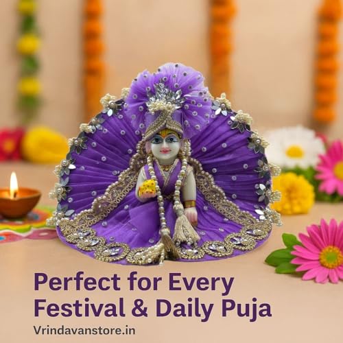 Vrindavanstore.in Bal Gopal Ji Dress | Designer Purple Vastra with Moti & Stone Embellishment | Laddu Gopal Poshak for Navratri, Diwali Pooja & Mandir Decoration | Thakur Ji Clothes (Size No- 03) - Image 5