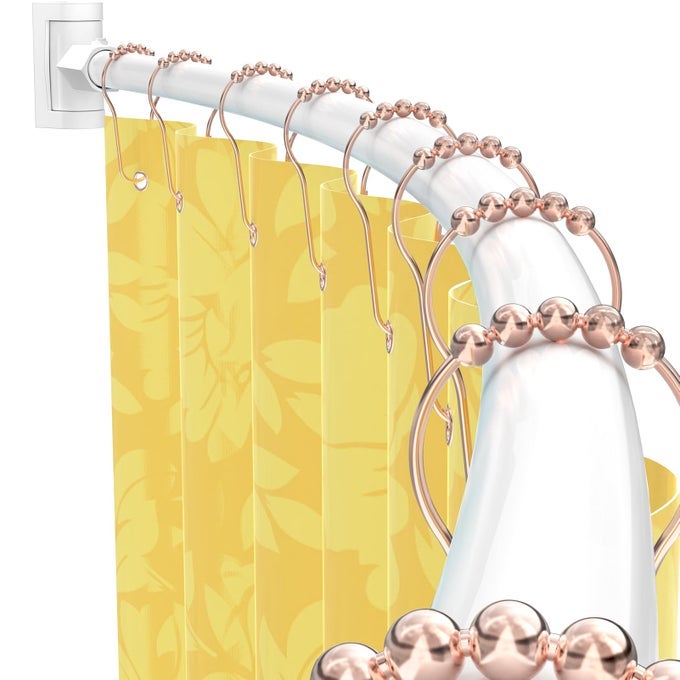 CURVED SHOWER CURTAIN ROD FOR BATHROOM 3872 INCHES ADJUSTABLE LENGTH CURVED SHOWER ROD METAL RODSBRACKETS ROUND SHOWER CURTAIN RODS ROTATE BRACKET FOR LARGE SHOWER SPACE NEED DRILLING WHITE