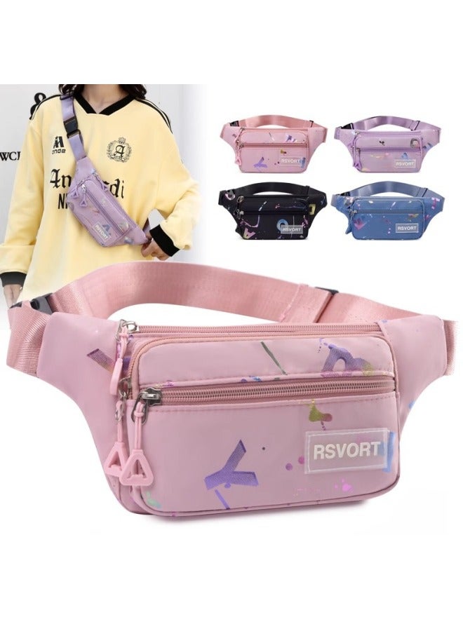 Waterproof OxFord Cloth Fit Waist Bag Mobile Phone Bag Fashion Shopping Bag Crossbody Bag Single Shoulder Trendy Brand Women's Bag Trendy Women's Bag-Color:Pink - Image 3