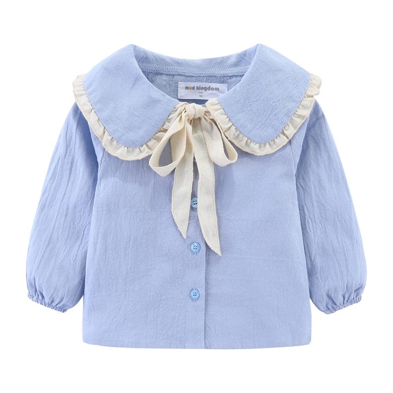 Mud Kingdom Sweet Shirt for Toddler Girls Long Sleeve Pater Pan Collar Blue 4T - Image 1