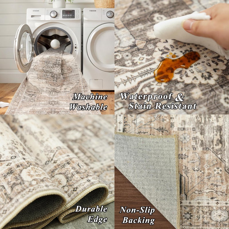 RUUGME Washable 9x12 Area Rug - Rugs for Living Room Bedroom Dining Room Non-Slip Vintage Rugs More Durable and Incredibly Soft Great Home Decor (9x12 Beige) - Image 4