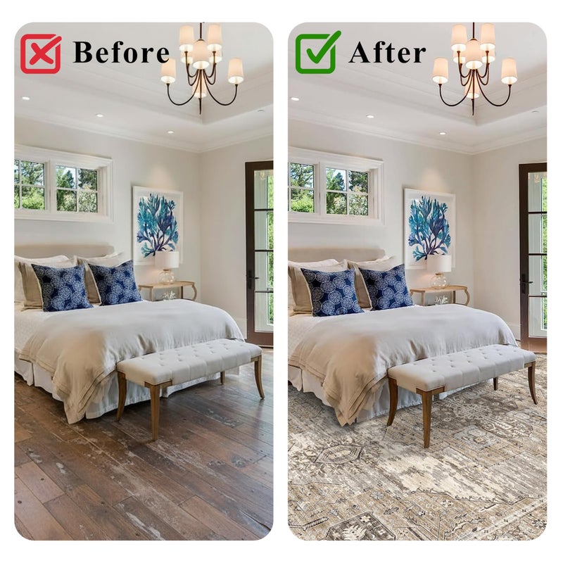 RUUGME Washable 9x12 Area Rug - Rugs for Living Room Bedroom Dining Room Non-Slip Vintage Rugs More Durable and Incredibly Soft Great Home Decor (9x12 Beige) - Image 3