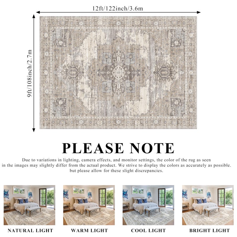 RUUGME Washable 9x12 Area Rug - Rugs for Living Room Bedroom Dining Room Non-Slip Vintage Rugs More Durable and Incredibly Soft Great Home Decor (9x12 Beige) - Image 2