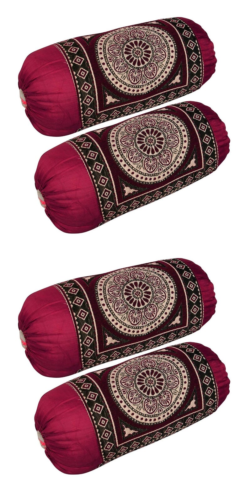 HSR Collection Chenille Velvet Luxury Round Bolsters Covers (32 x 16, Maroon) - Set of 4 - Image 5