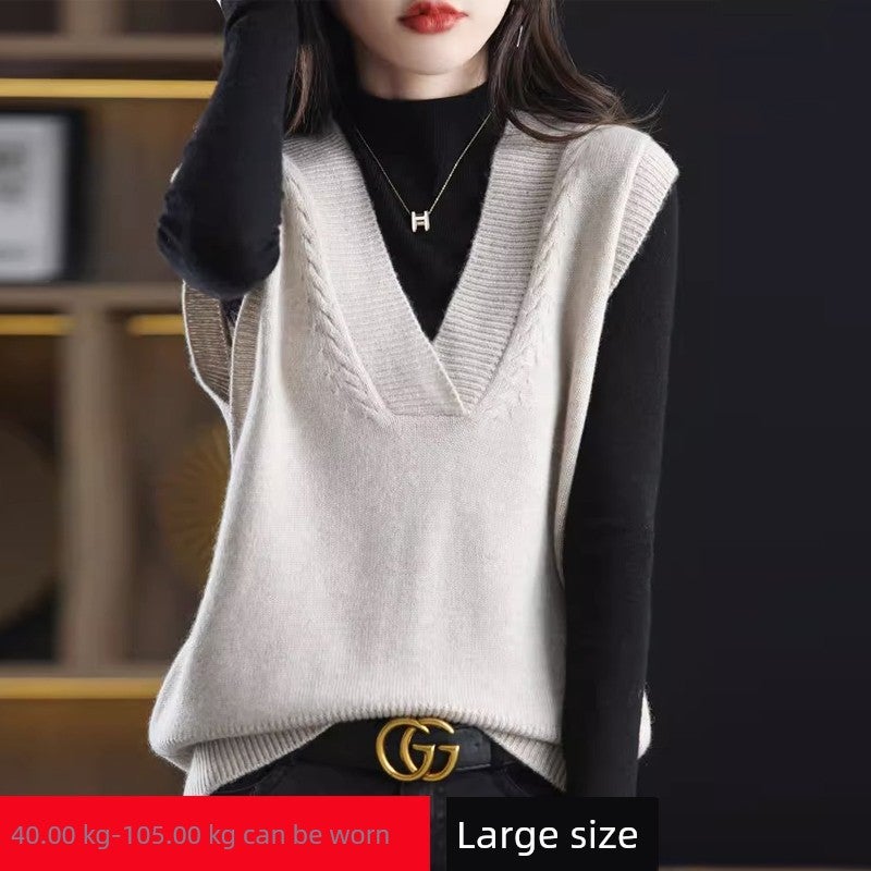 Brand discount pure wool vest vest plus size fat mm sweater knitted vest women's loose V-neck top autumn - Image 3