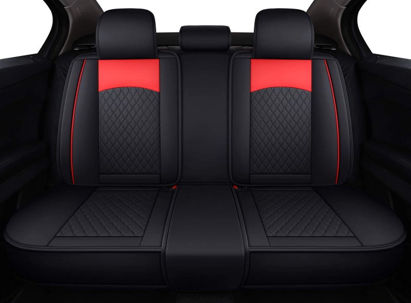 Aierxuan Leather Universal Car Seat Covers Split Bench 40/60 for Corolla Civic Hyundai Elantra Sentra Acura Altima Highlander Optima Mazda Ford VW Volvo Audi Benz(Rear Seat/Black-Red) - Image 5