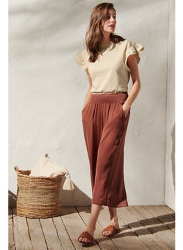 Women Wide Leg Non Stretchable Palazzo Pants, Maroon