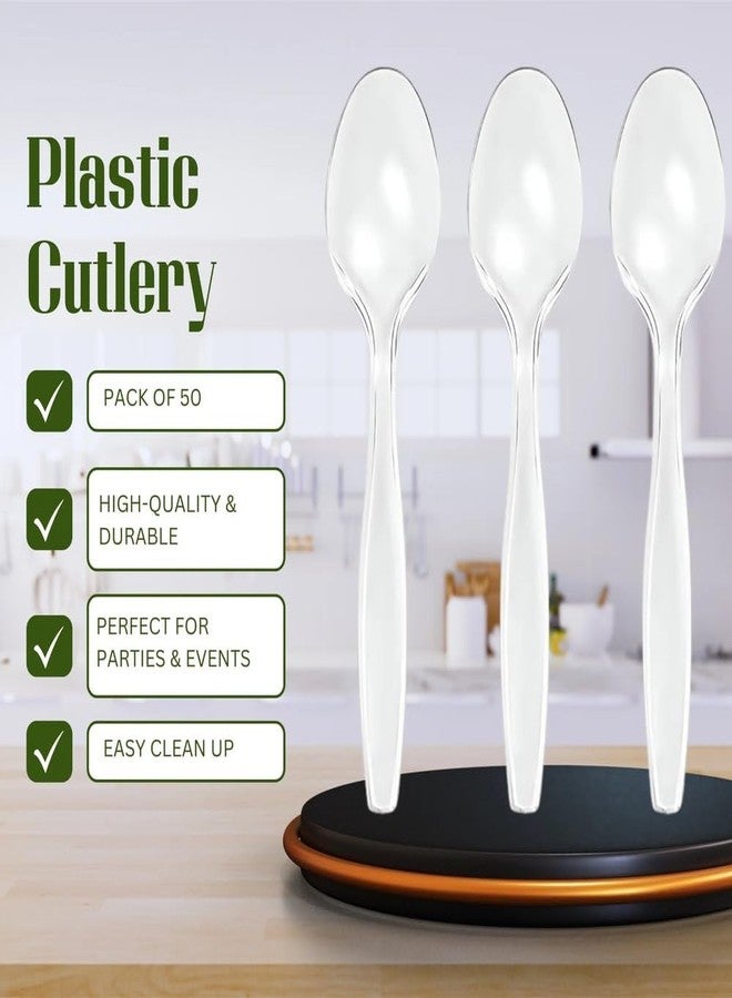 Blue Sky Premium Disposable Clear Plastic Teaspoons (50 Count) | Transparent, Durable, and Convenient for Parties, Events, and Everyday Use - Image 2