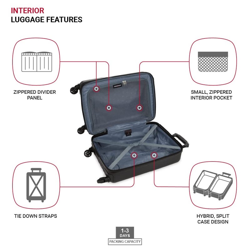 SWISSGEAR حقائب سفر سويس جير 8018 القابلة للتوسيع، حقائب صلبة محمولة بعجلات دوارة - Image 4