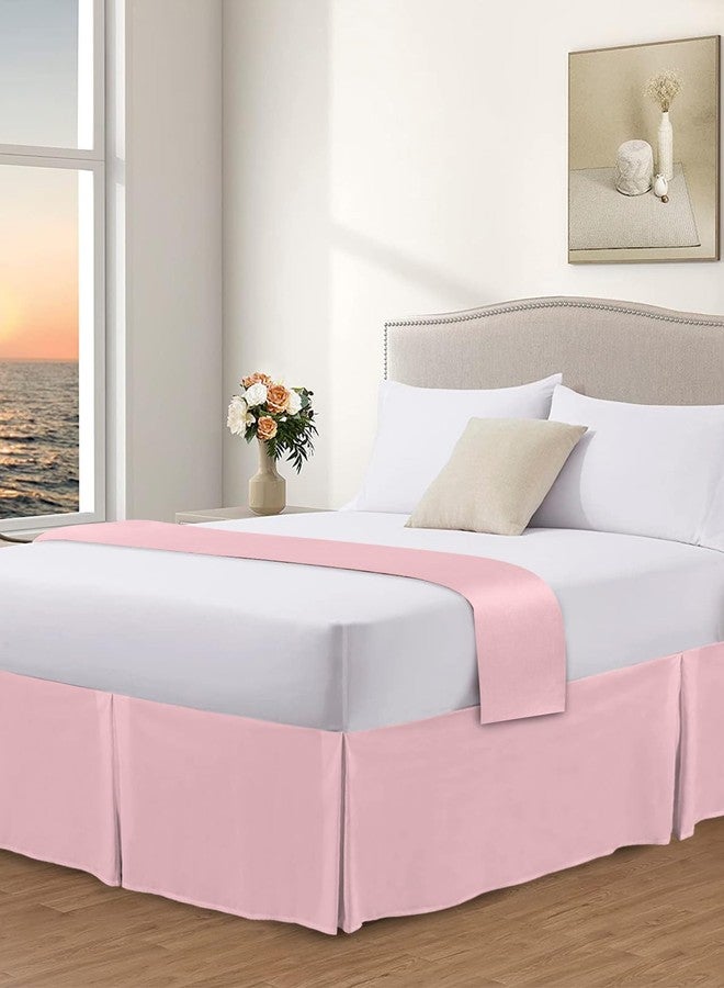 Homechoid Light Pink Bed Skirt Queen Size 16 Inch Drop with Split Corners, Dust Ruffled Pleated Bed Skirts Wrap Around Tailored Bed Skirt Valance for Bedroom Pure Pink Solid Color Simple Minimalism Art - Image 3