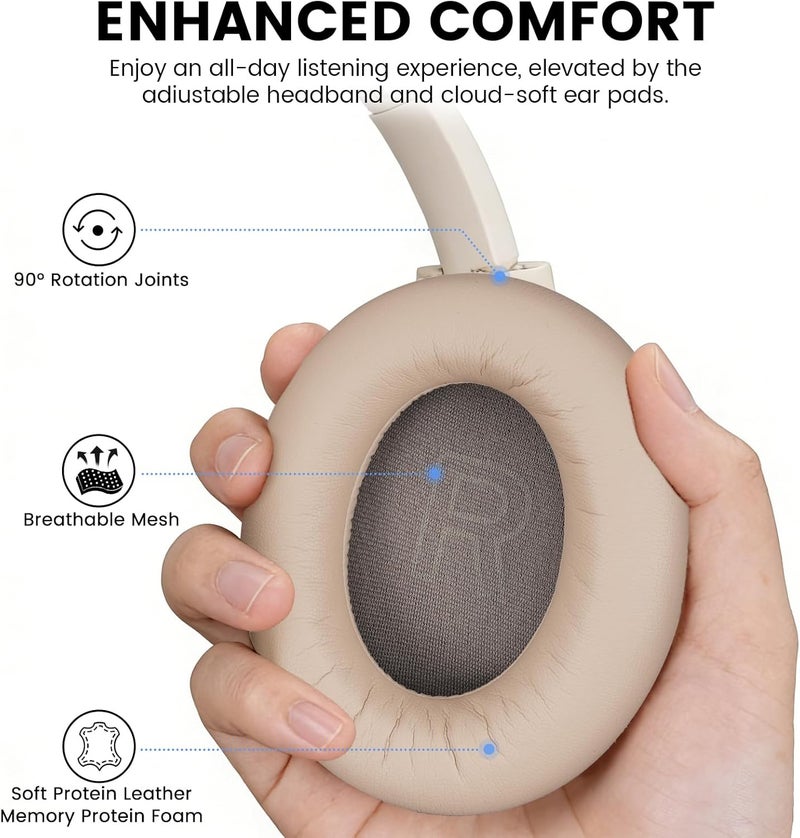 1مي 1 سماعات AI Y8+ لإلغاء الضوضاء بتقنية Bluetooth 6.0، لاسلكية فوق الأذن مع LDAC وصوت عالي الدقة، وقت تشغيل 100 ساعة، مريحة للسفر بالطائرة والمنزل، ترجمة صوتية بالذكاء الاصطناعي ومحادثة صوتية، معادل صوت مخصص عبر التطبيق، لون بيج - Image 3