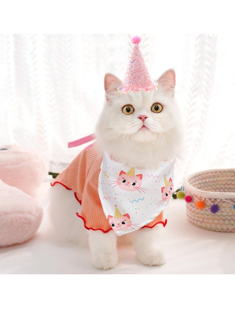 Excefore Pet Birthday Party Supplies, Cat Birthday Hat Bandana, Pink Outfit Cat Scarf, Suitable for Cat Dogs Birthday Decorations (Pink Cat Face)  - Image 4