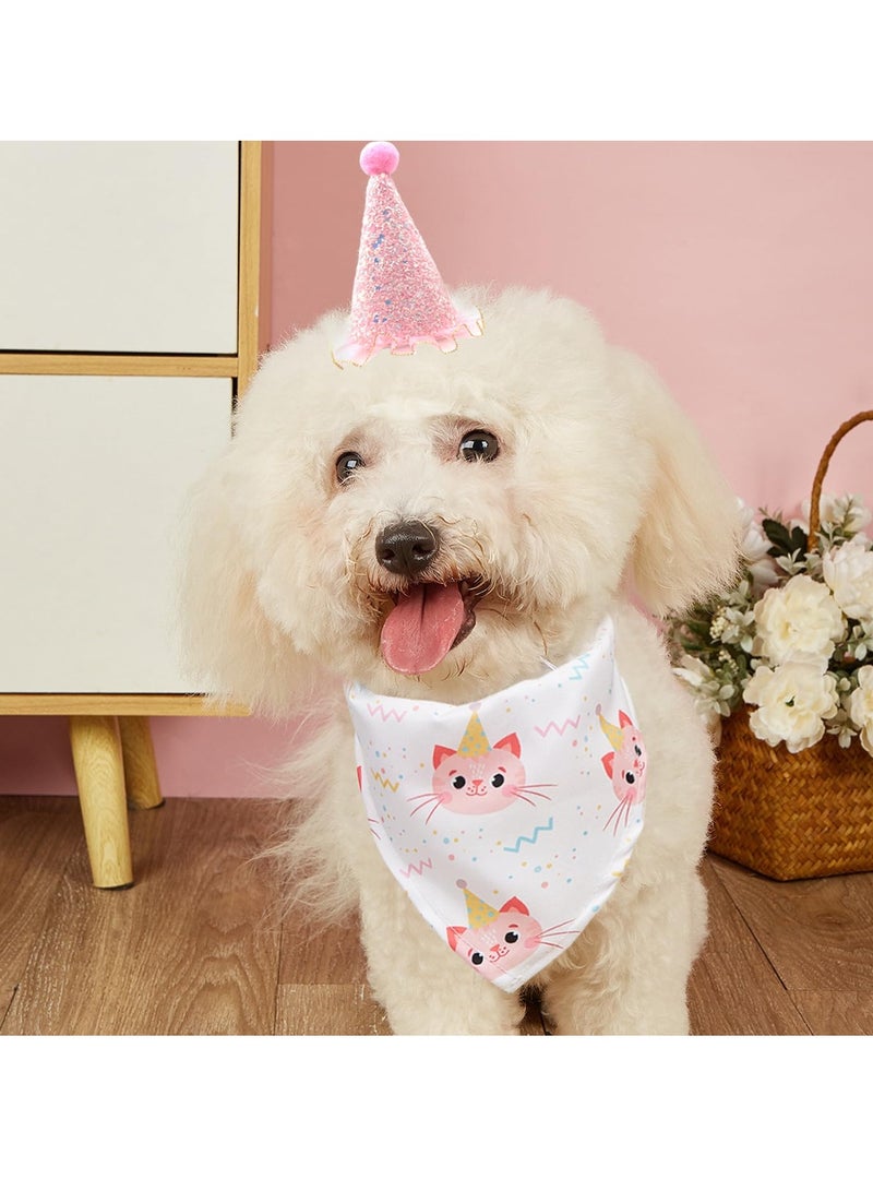 Excefore Pet Birthday Party Supplies, Cat Birthday Hat Bandana, Pink Outfit Cat Scarf, Suitable for Cat Dogs Birthday Decorations (Pink Cat Face)  - Image 5