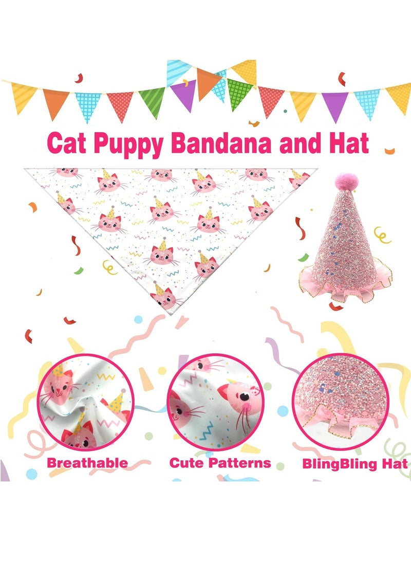 Excefore Pet Birthday Party Supplies, Cat Birthday Hat Bandana, Pink Outfit Cat Scarf, Suitable for Cat Dogs Birthday Decorations (Pink Cat Face)  - Image 3