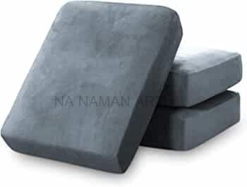 NAMAN ARTS نامان آرتس وسائد أريكة من الفوم بالمخمل مع غطاء بسحاب (عبوة 3، فضي) - Image 1