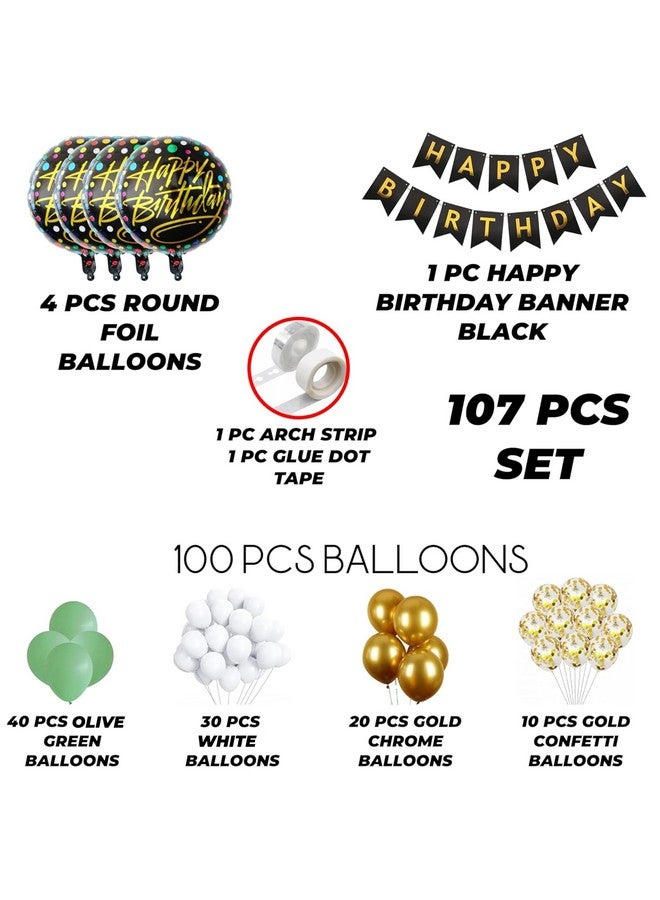 TOYXE Rubber Happy Birthday Olive Green Balloon Arch Decoration Set Of 107 Pcs - Image 2