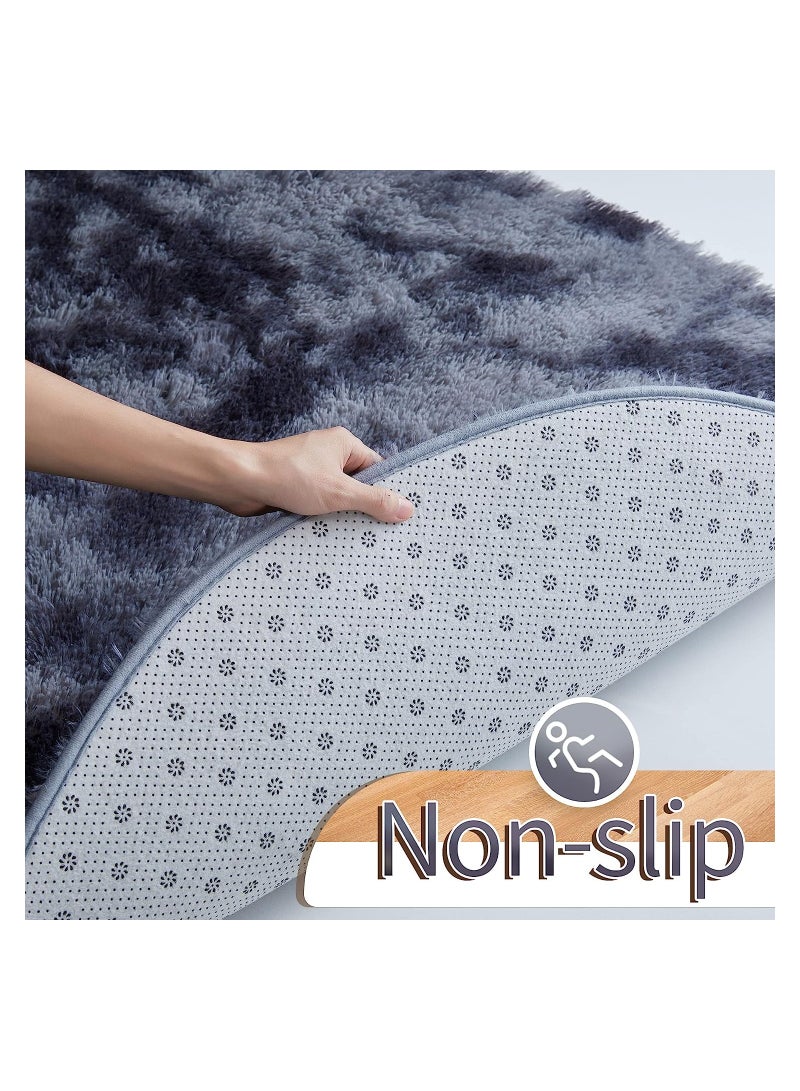 إتش كيو جيمنغ سجادة ناعمة دائرية مصبوغة برباط رمادي فاتح منفوش دائري سجادة لطيفة ضبابية صغيرة قطيفة للأطفال غرفة نوم الأطفال ديكور غرفة الحضانة - Image 5