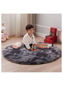 HQ-GAMING Soft Round Area Rug Tie-Dyed Light Grey Fluffy Circle Rug Fuzzy Rug Small Plush Carpets for Kids Baby Bedroom Nursery Room Decor  - Image 4