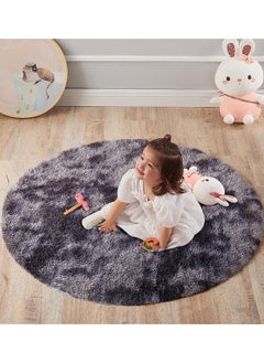 HQ-GAMING Soft Round Area Rug Tie-Dyed Light Grey Fluffy Circle Rug Fuzzy Rug Small Plush Carpets for Kids Baby Bedroom Nursery Room Decor  - Image 2