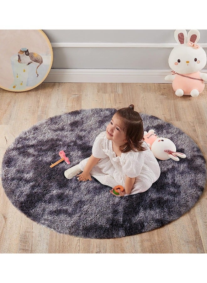 إتش كيو جيمنغ سجادة ناعمة دائرية مصبوغة برباط رمادي فاتح منفوش دائري سجادة لطيفة ضبابية صغيرة قطيفة للأطفال غرفة نوم الأطفال ديكور غرفة الحضانة - Image 2