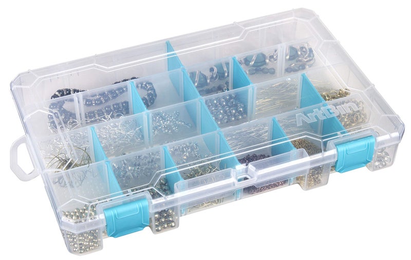 ArtBin 6847AG Medium Anti-Tarnish Box with Removable Dividers, Jewelry & Craft Organizer with Anti-Tarnish Technology, [1] Plastic Storage Case, Clear with Aqua Accents - Image 4