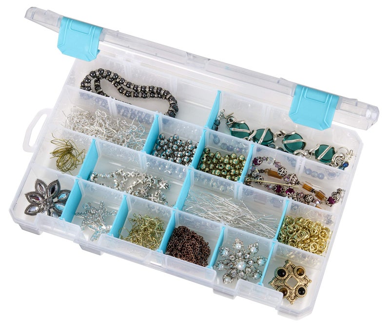 ArtBin 6847AG Medium Anti-Tarnish Box with Removable Dividers, Jewelry & Craft Organizer with Anti-Tarnish Technology, [1] Plastic Storage Case, Clear with Aqua Accents - Image 1
