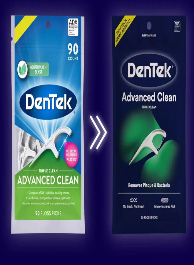 DenTek Advanced Clean Triple Clean Floss Picks, No Break No Shred Floss, Removes Plaque, Dental Flossers for Oral Care, 90 Count (Pack of 5 - Image 5