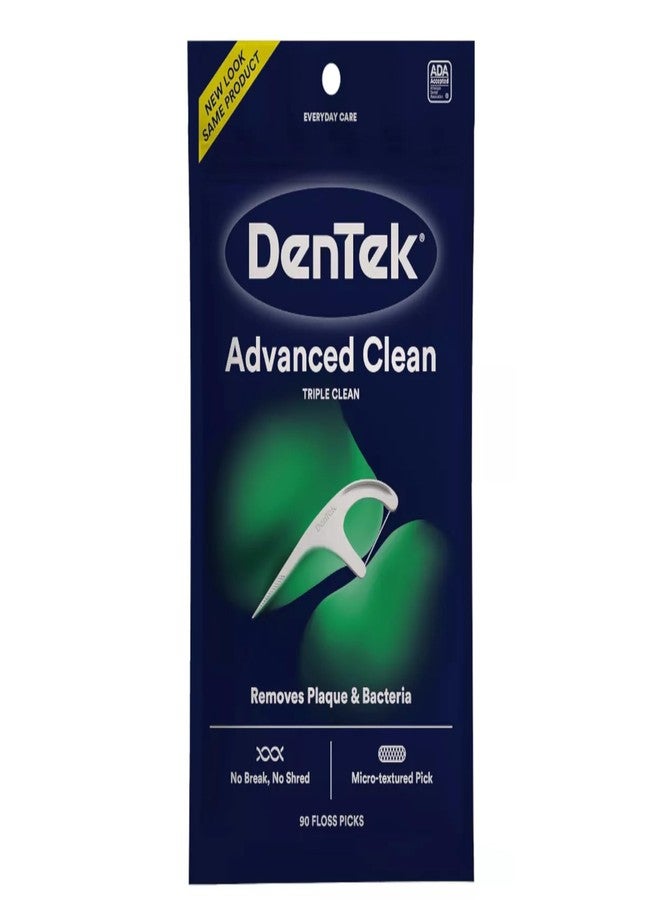 DenTek Advanced Clean Triple Clean Floss Picks, No Break No Shred Floss, Removes Plaque, Dental Flossers for Oral Care, 90 Count (Pack of 5 - Image 2