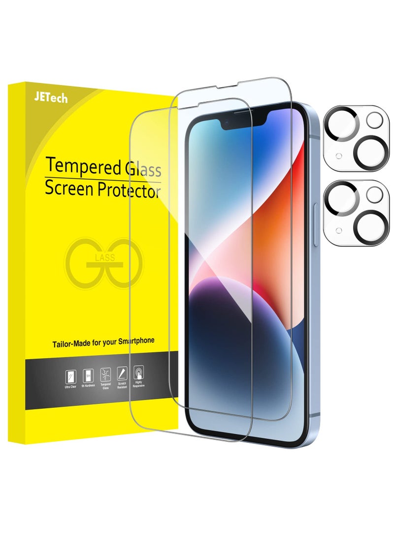 جي تيك واقي شاشة بتغطية كاملة من JETech لهاتف iPhone 14 مقاس 6.1 بوصة مع واقي عدسة الكاميرا، طبقة من الزجاج المقسى عالي الدقة، قطعتان لكل قطعة - Image 1